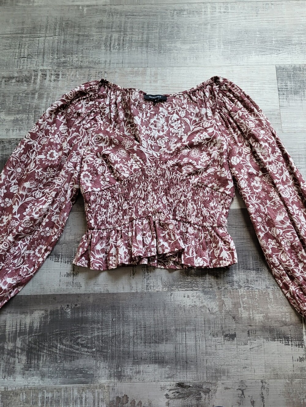 Olivaceous Medium Cottagecore Coquette Milkmaid Floral Puff Sleeve Smocked Top